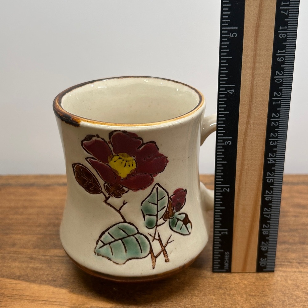 Vintage Retro Stoneware Glazed Mugs With Floral Motif Set Of 4 Made In Korea - Picture 9 of 16